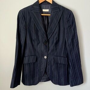 Massimo Dutti 2000s Vintage Textured Navy Blue Striped Blazer Jacket EU Sz 40/30